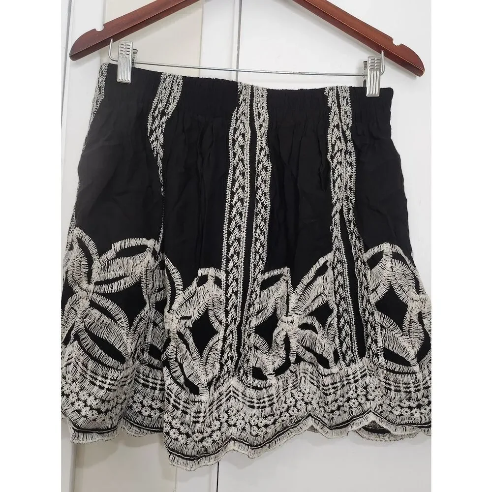 Black And White Embroidered Skirt